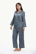 MIDNIGHT Full-Sleeve Satin Shirt & Pyjama Set — Midnight Blue