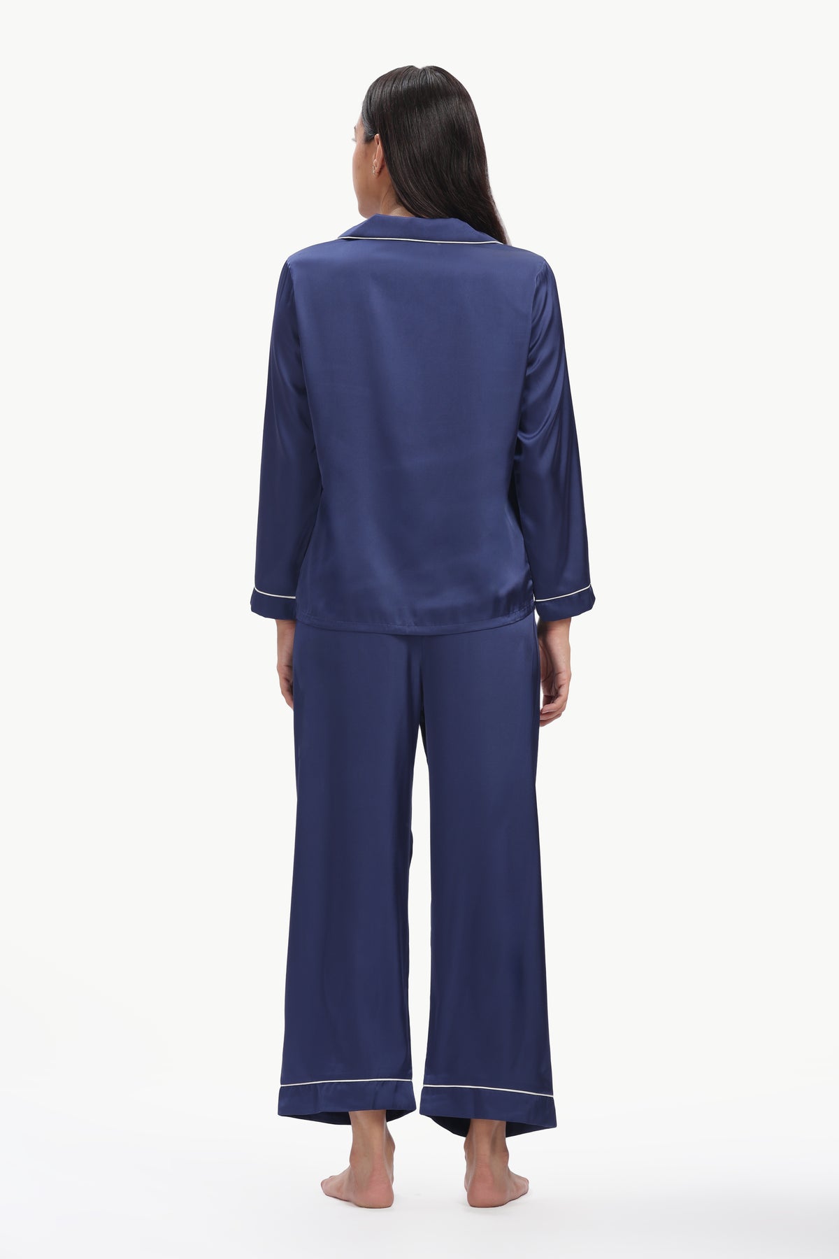 NAVY Full-Sleeve Satin Shirt & Pyjama Set — Navy Blue