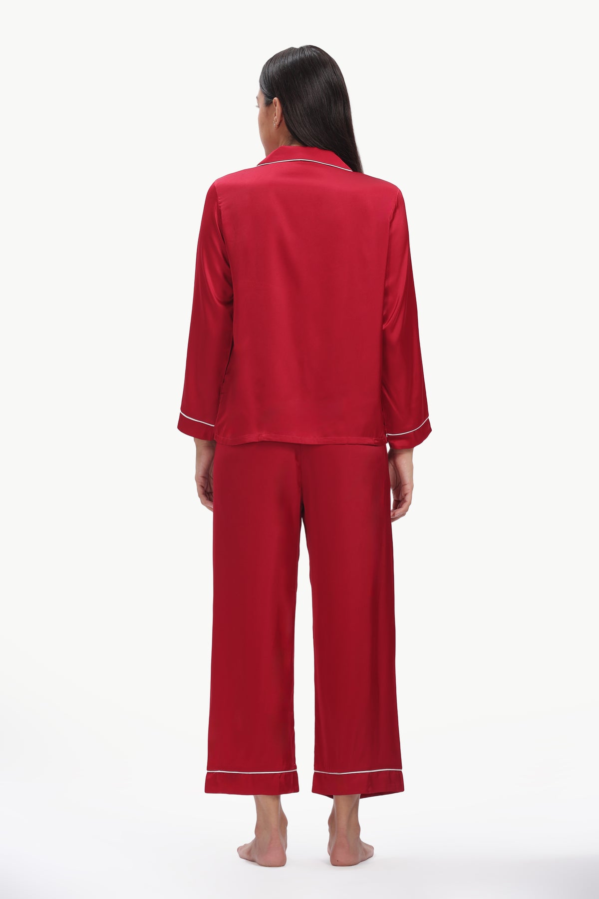 MERLOT Full-Sleeve Satin Shirt & Pyjama Set — Maroon