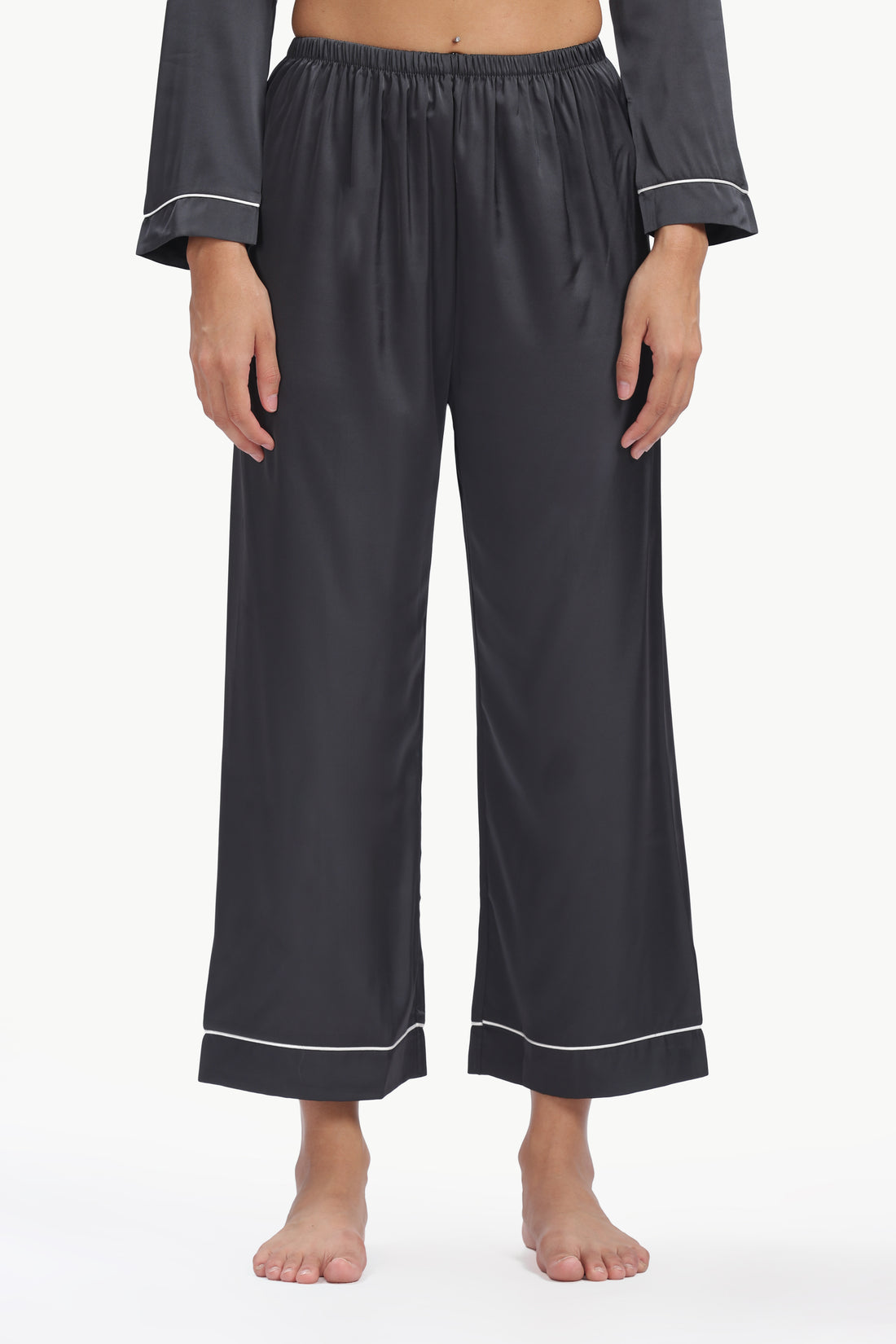 SLATE Full-Sleeve Satin Shirt & Pyjama Set — Dark Grey