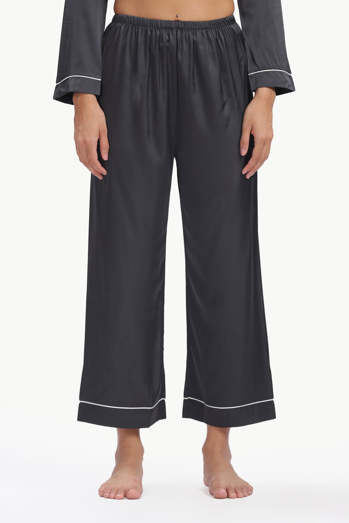 SLATE Full-Sleeve Satin Shirt & Pyjama Set — Dark Grey