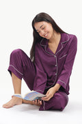 AMETHYST Full-Sleeve Satin Shirt & Pyjama Set — Purple