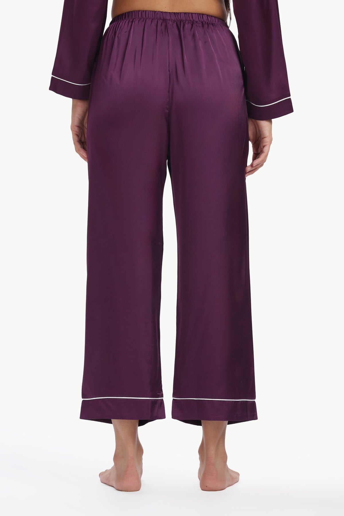 AMETHYST Full-Sleeve Satin Shirt & Pyjama Set — Purple