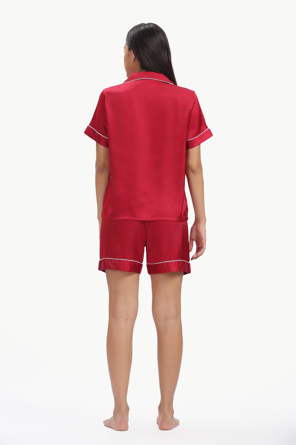 MERLOT Half-Sleeve Satin Shirt & Shorts Set