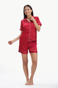 MERLOT Half-Sleeve Satin Shirt & Shorts Set
