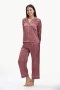 Mauve Full-Sleeve Satin Shirt & Pyjama Set — dusty pink