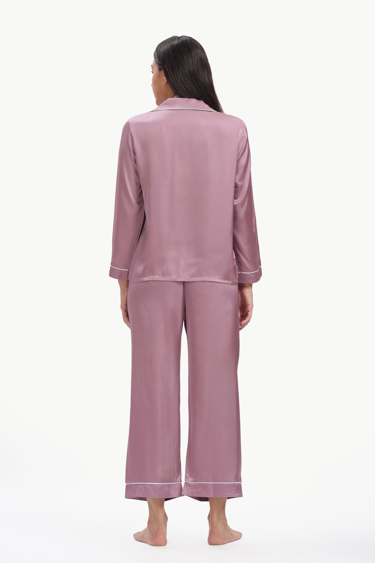 IRIS Full-Sleeve Satin Shirt & Pyjama Set — Violet