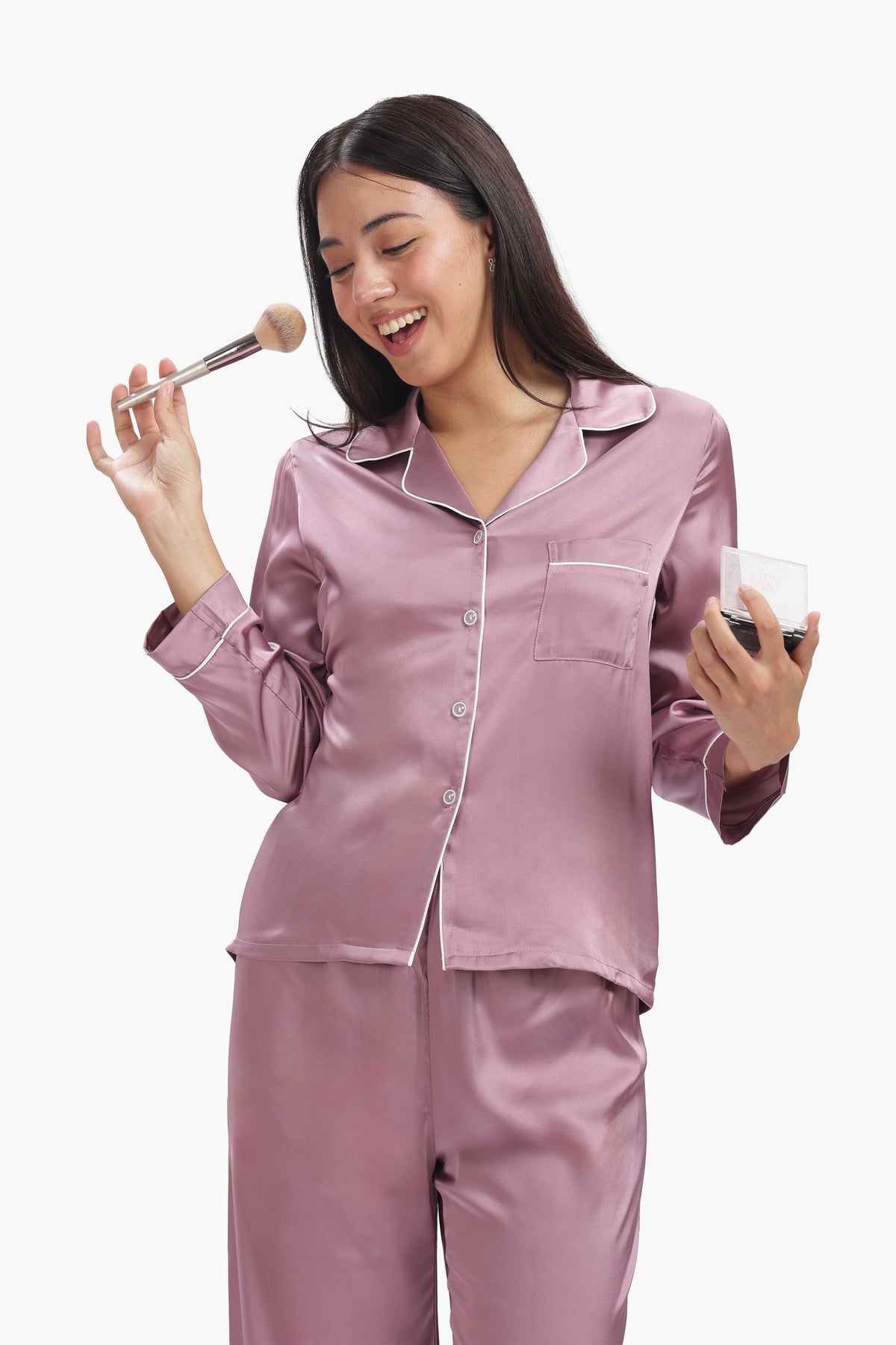 IRIS Full-Sleeve Satin Shirt & Pyjama Set — Violet