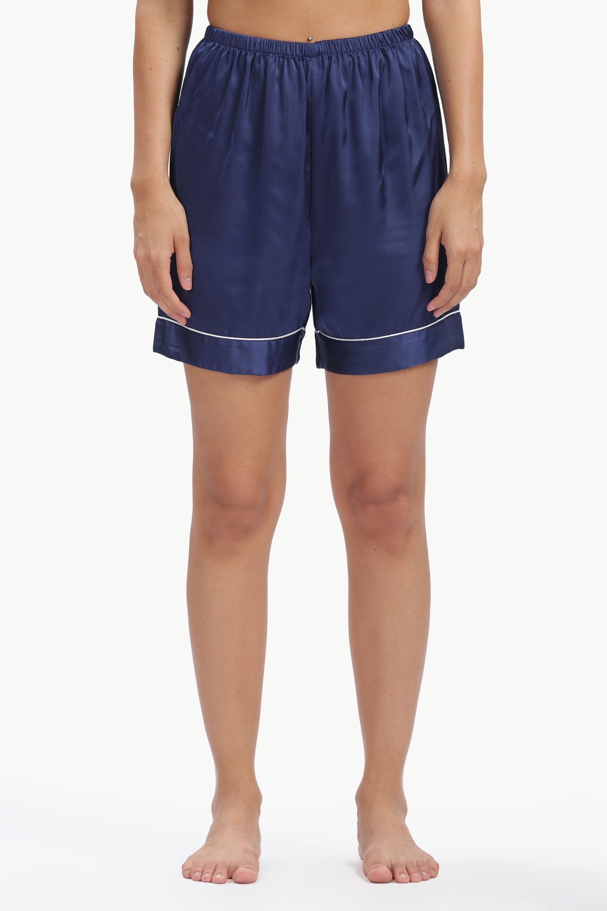 NAVY Half-Sleeve Satin Shirt & Shorts Set