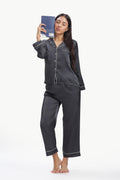 NOIR Full-Sleeve Satin Shirt & Pyjama Set — Black