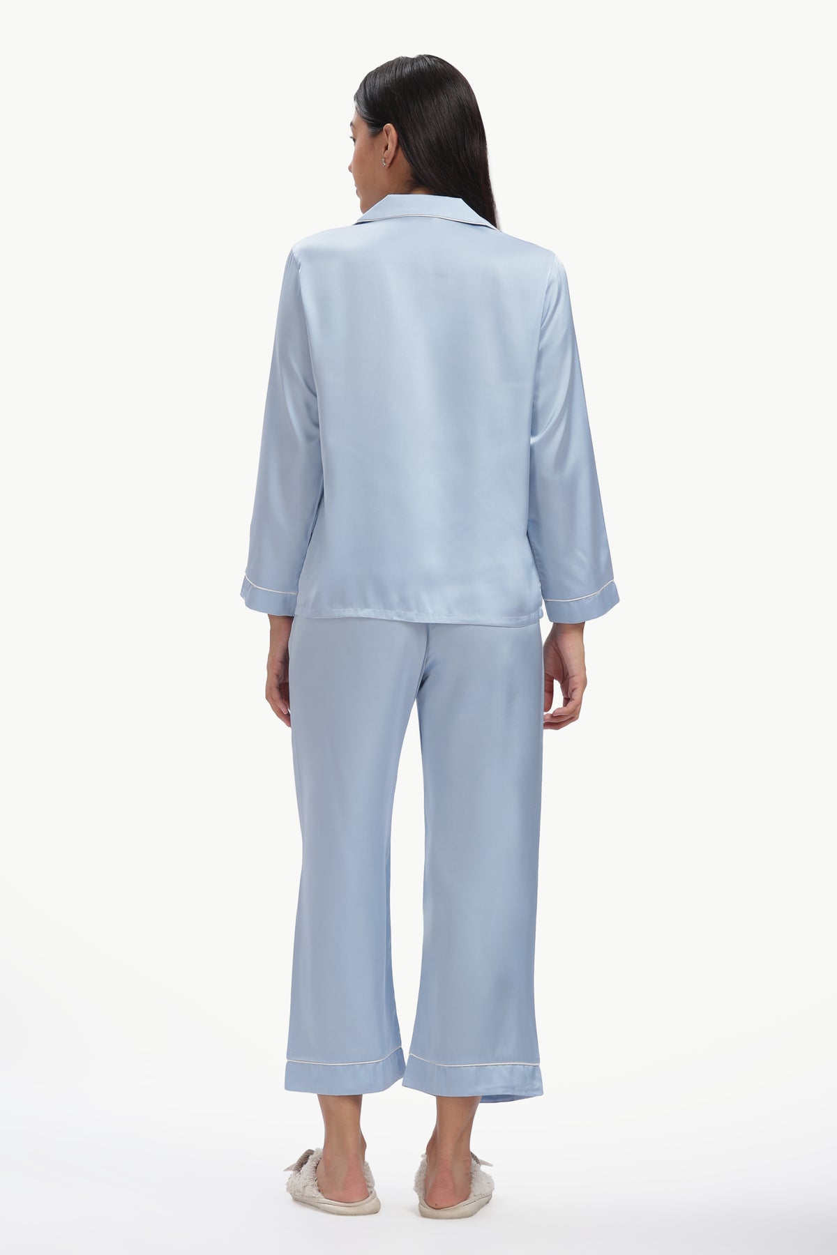 SKY Full-Sleeve Satin Shirt & Pyjama Set — Baby Blue