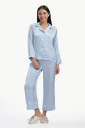 SKY Full-Sleeve Satin Shirt & Pyjama Set — Baby Blue