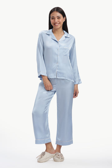 SKY Full-Sleeve Satin Shirt & Pyjama Set — Baby Blue