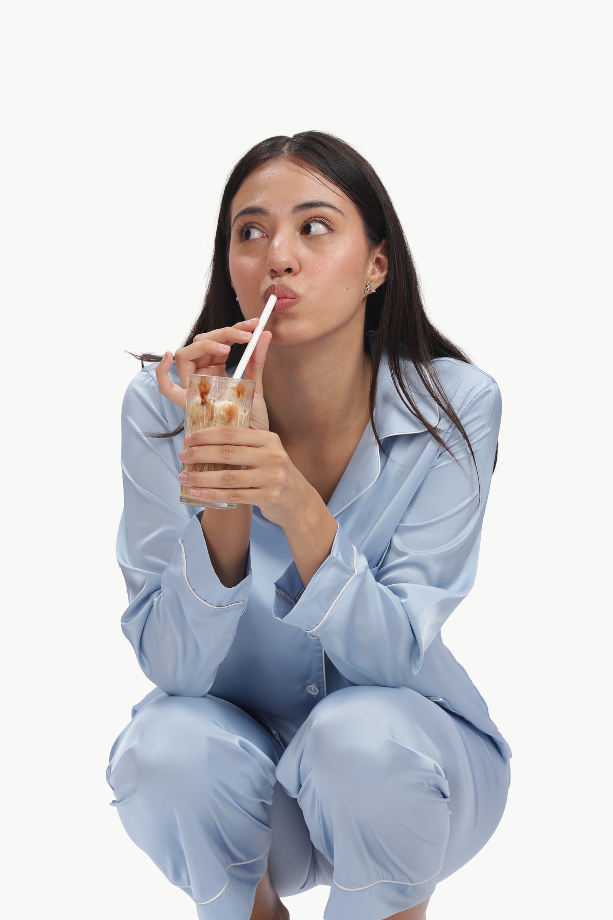 SKY Full-Sleeve Satin Shirt & Pyjama Set — Baby Blue