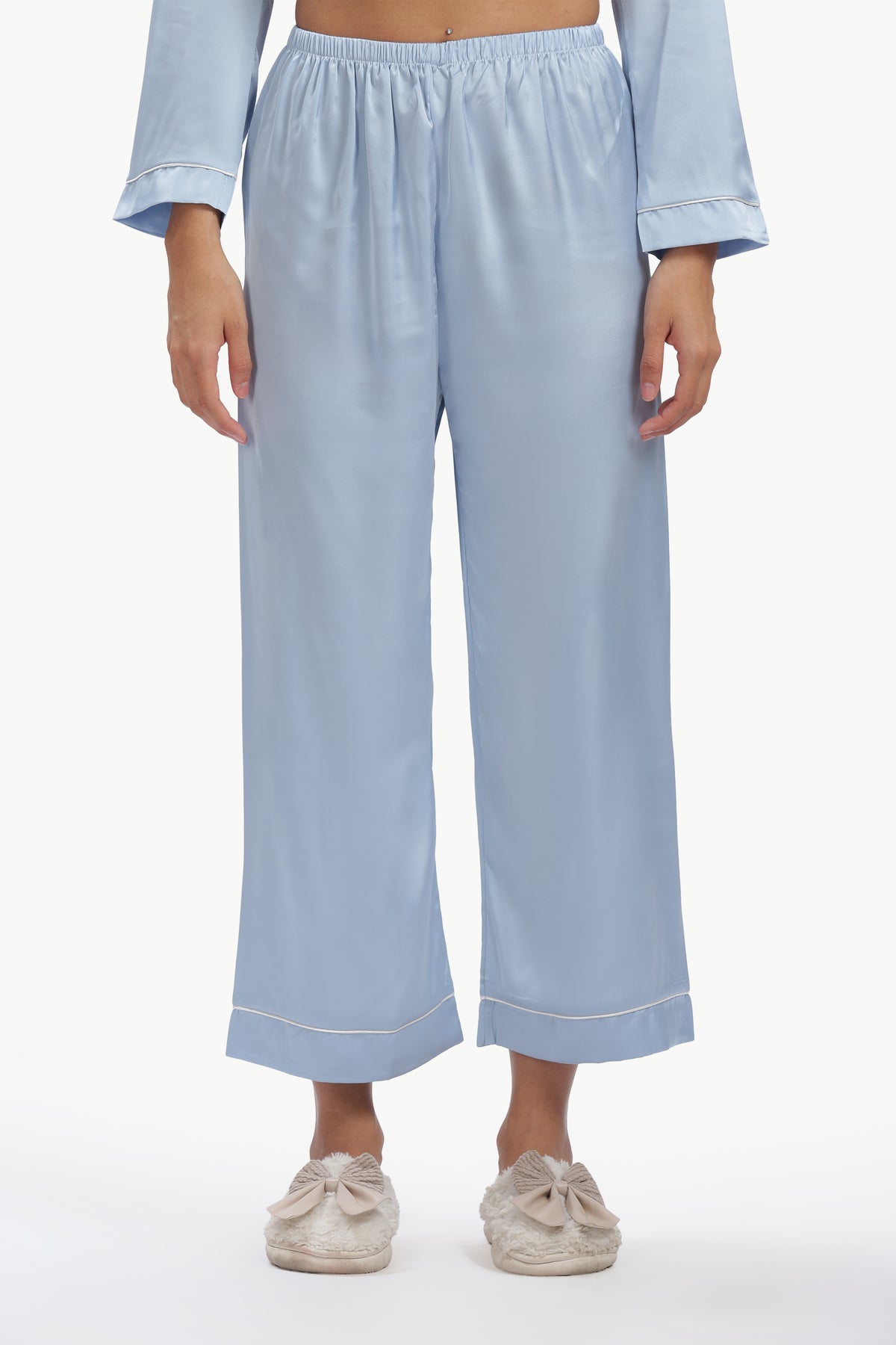 SKY Full-Sleeve Satin Shirt & Pyjama Set — Baby Blue