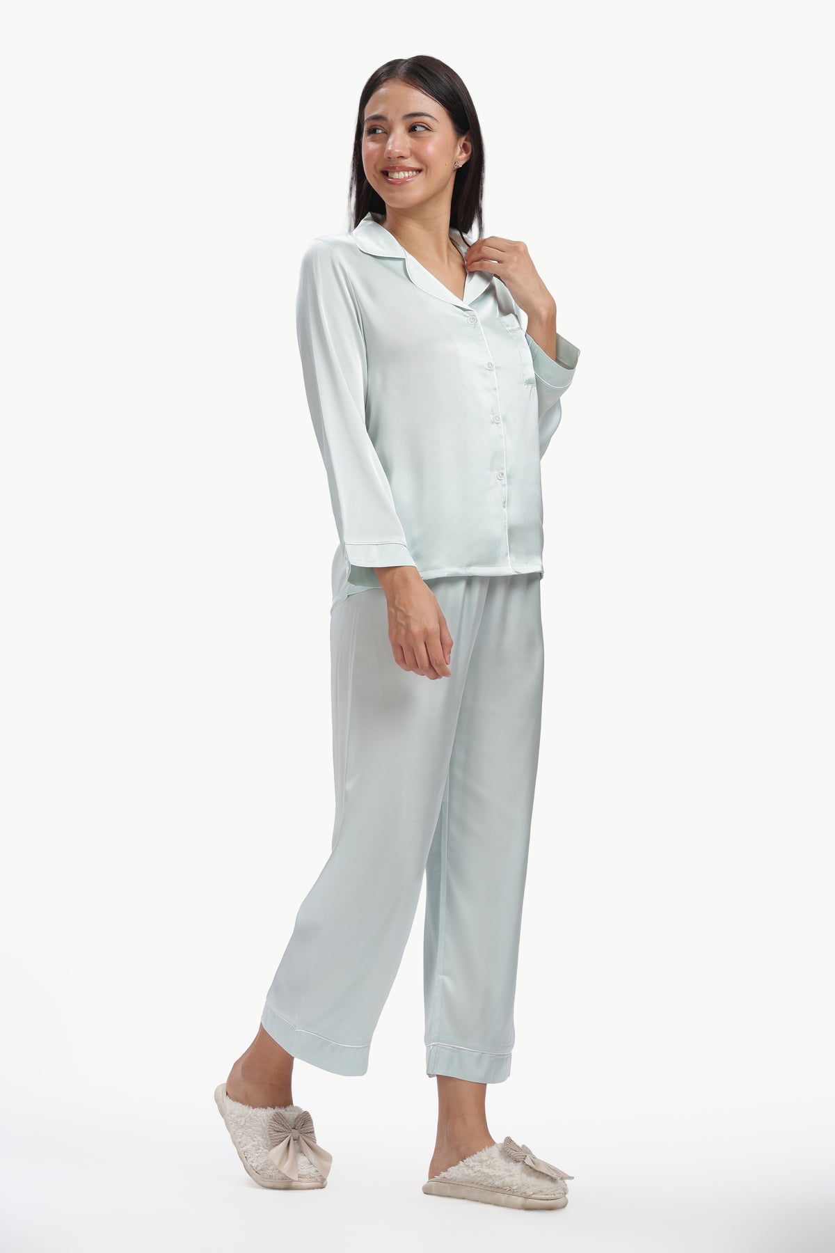ICE Full-Sleeve Satin Shirt & Pyjama Set — ICE Blue