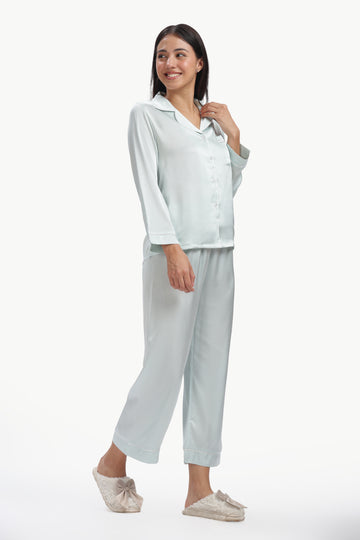 ICE Full-Sleeve Satin Shirt & Pyjama Set — ICE Blue