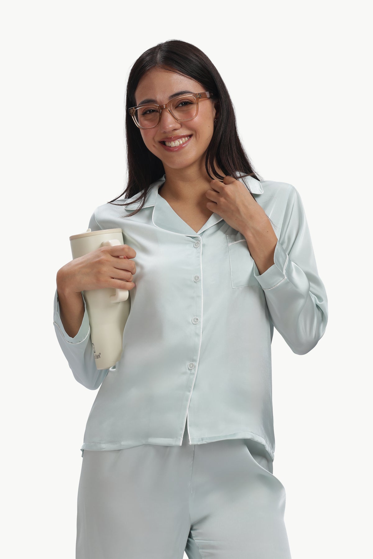 ICE Full-Sleeve Satin Shirt & Pyjama Set — ICE Blue