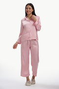 ROSÉ Full-Sleeve Satin Shirt & Pyjama Set — Rose Pink