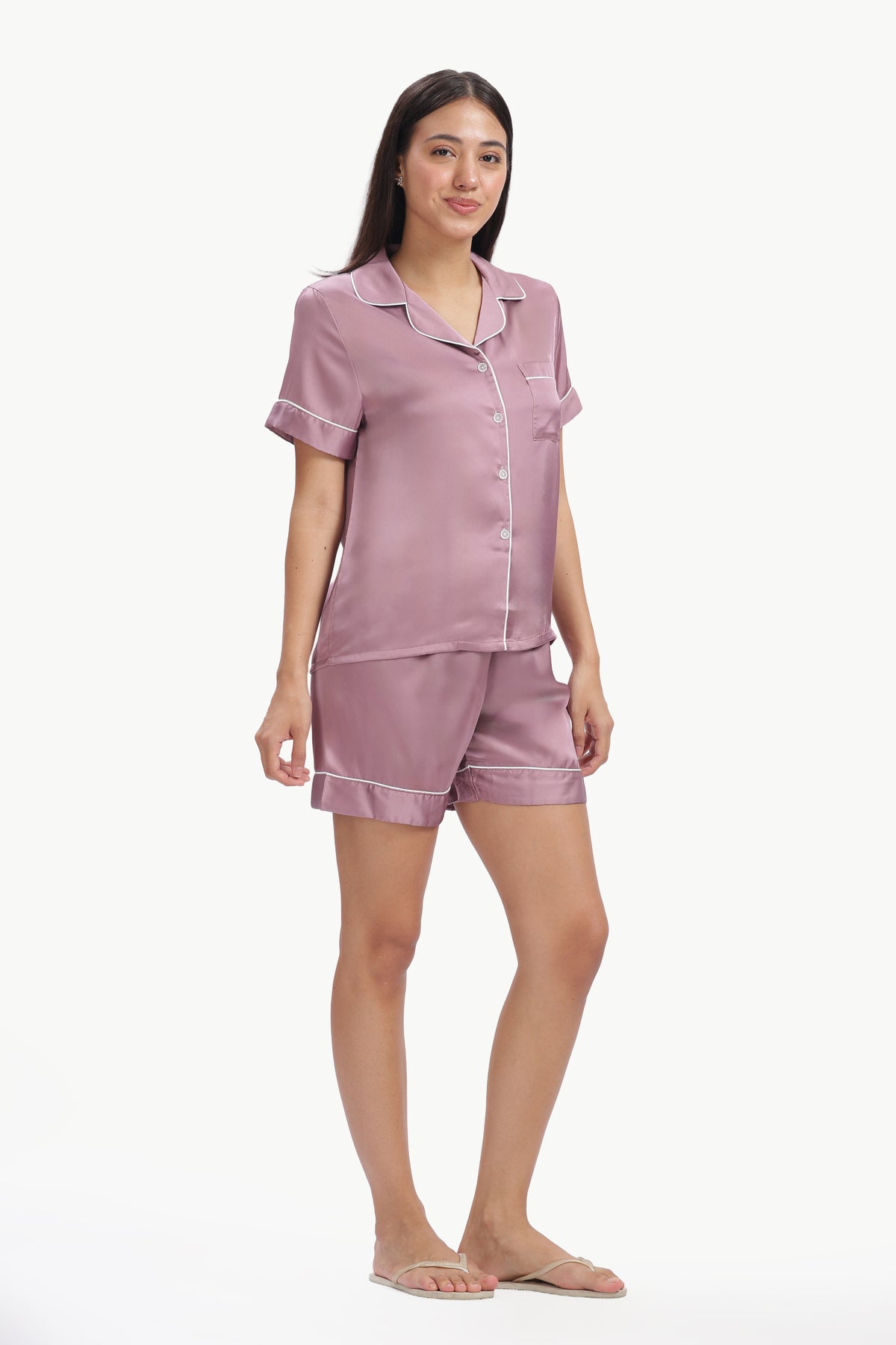 IRIS Half-Sleeve Satin Shirt & Shorts Set