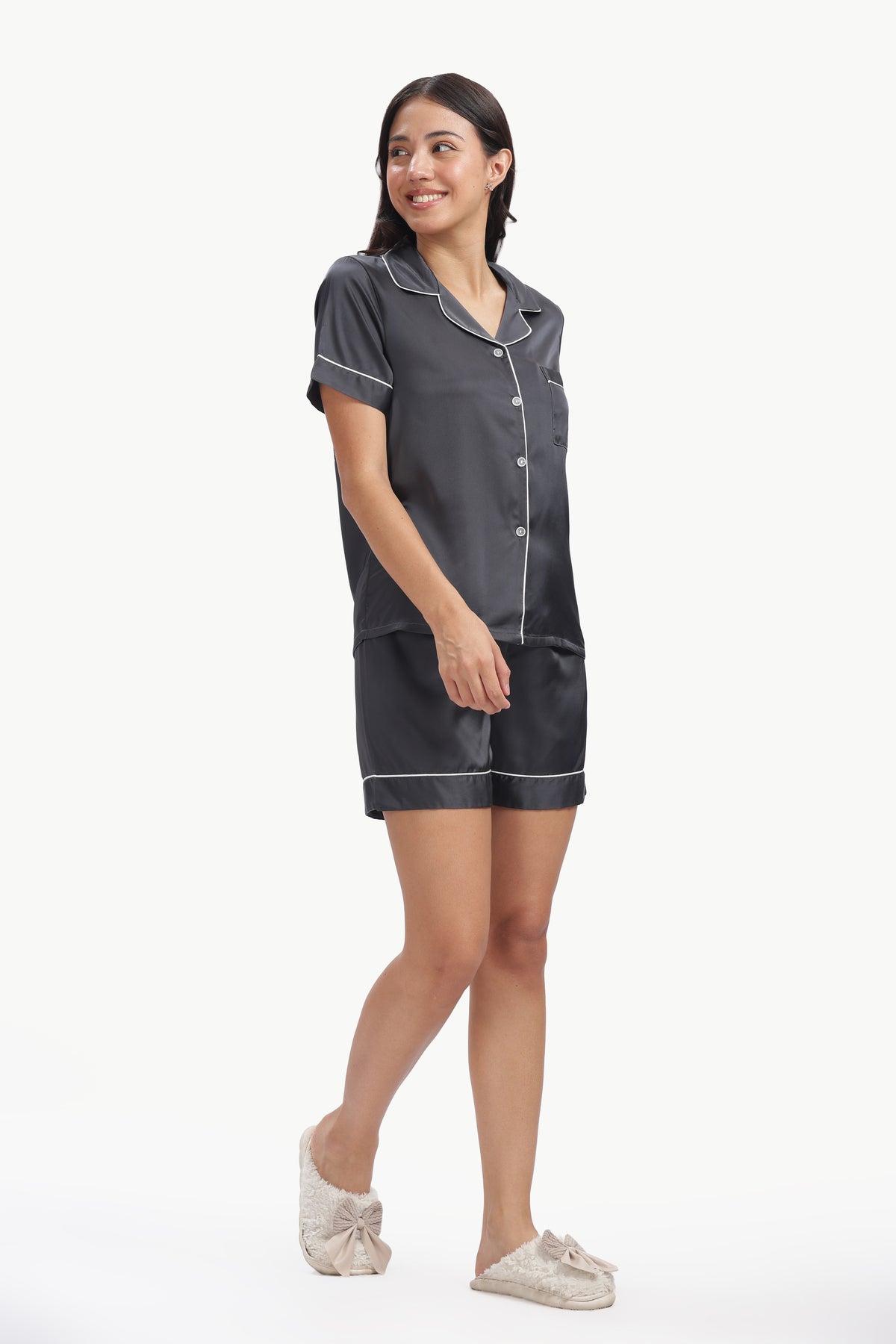 SLATE Half-Sleeve Satin Shirt & Shorts Set