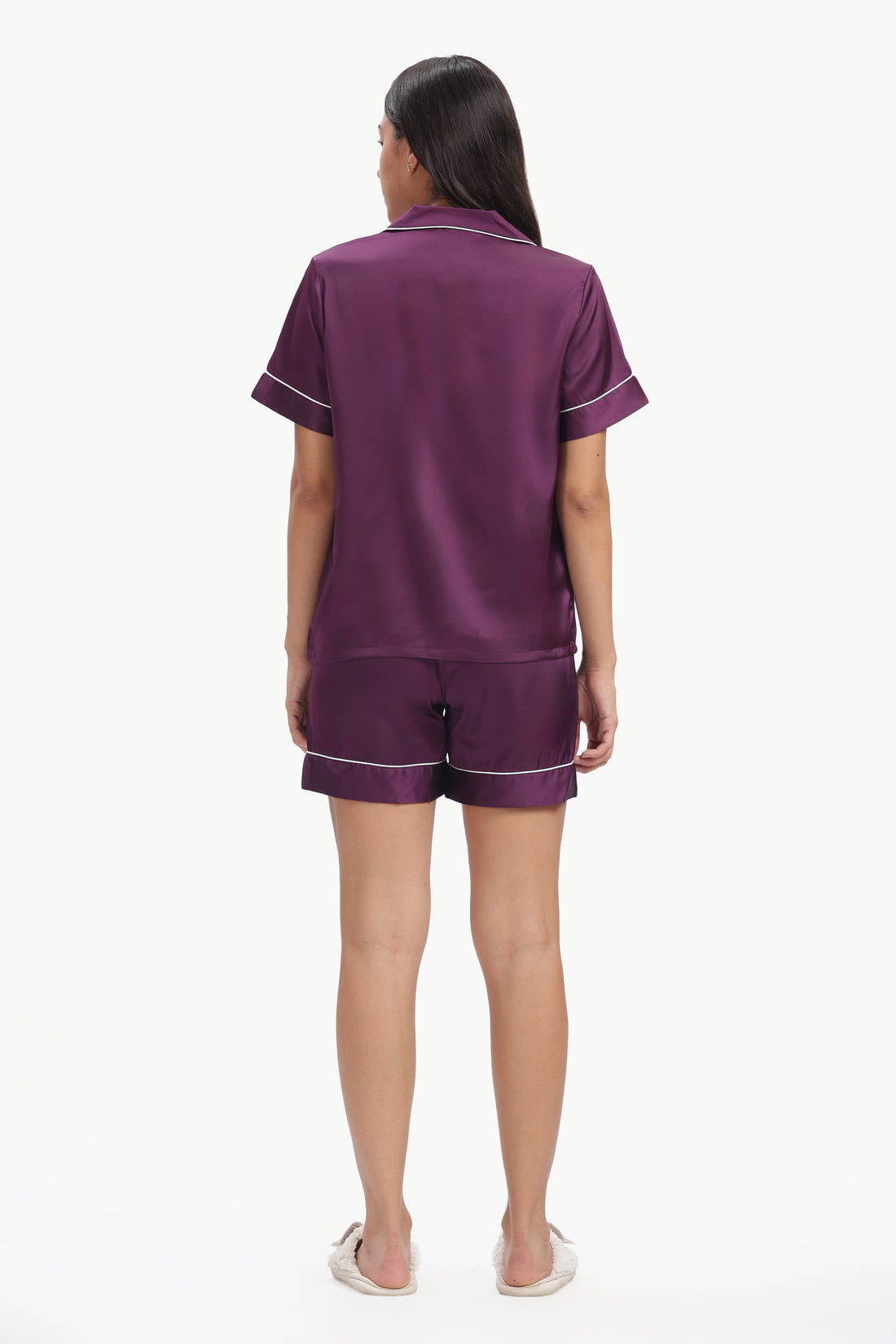 AMETHYST Half-Sleeve Satin Shirt & Shorts Set