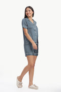 MIDNIGHT Half-Sleeve Satin Shirt & Shorts Set