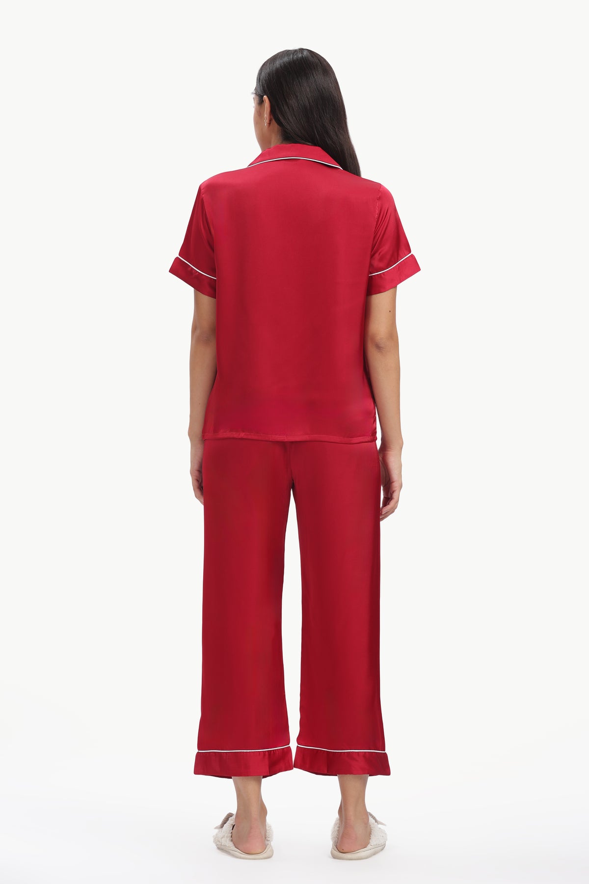 MERLOT Half-Sleeve Satin Shirt & Pyjama Set