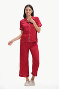 MERLOT Half-Sleeve Satin Shirt & Pyjama Set