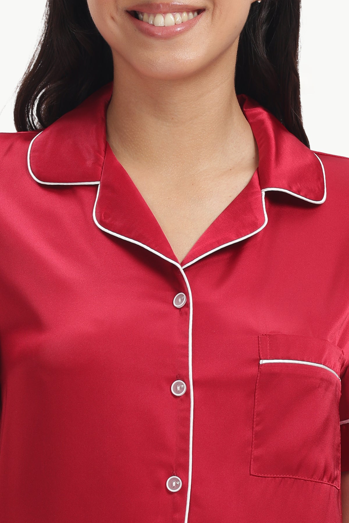 MERLOT Half-Sleeve Satin Shirt & Pyjama Set