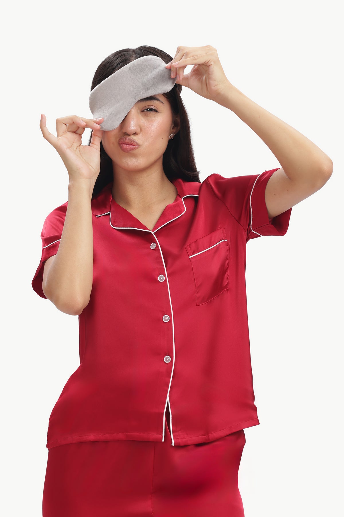 MERLOT Half-Sleeve Satin Shirt & Pyjama Set