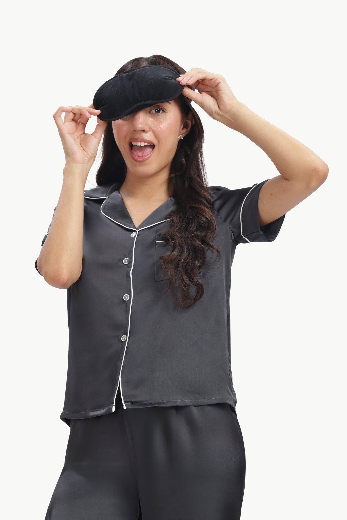 SLATE Half-Sleeve Satin Shirt & Pyjama Set