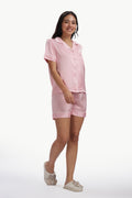 ROSÉ Half-Sleeve Satin Shirt & Shorts Set