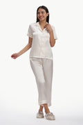 CHAMPAGNE Half-Sleeve Satin Shirt & Pyjama Set