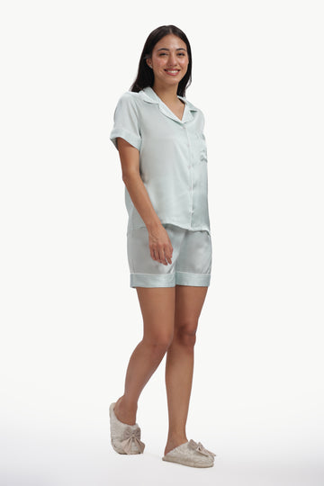 Ice Half-Sleeve Satin Shirt & Shorts Set