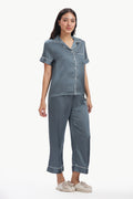 MIDNIGHT Half-Sleeve Satin Shirt & Pyjama Set