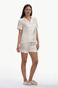 CHAMPAGNE Half-Sleeve Satin Shirt & Shorts Set