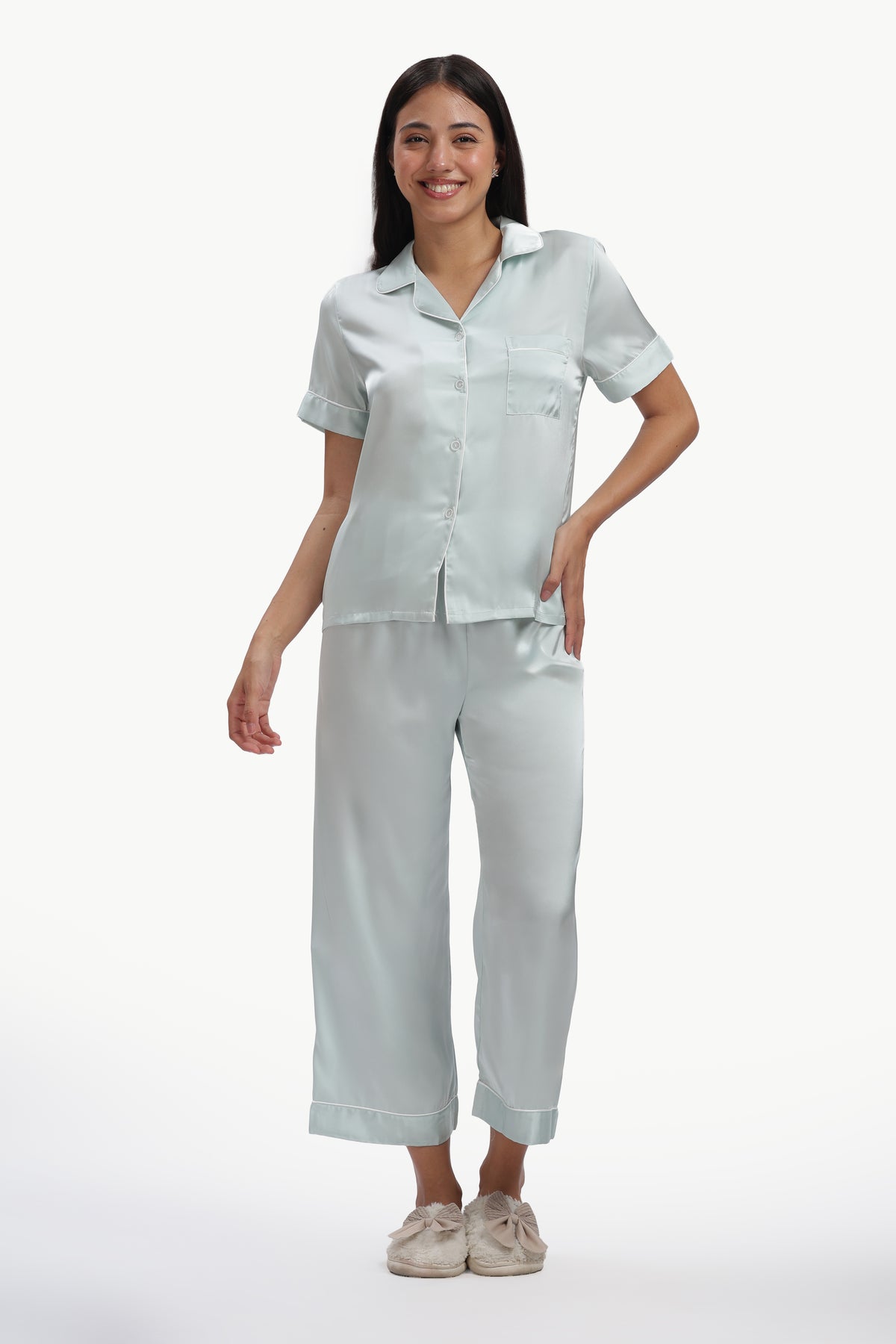 ICE Half-Sleeve Satin Shirt & Pyjama Set