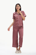 MAUVE Half-Sleeve Satin Shirt & Pyjama Set