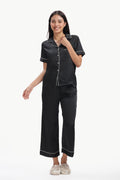 NOIR Half-Sleeve Satin Shirt & Pyjama Set