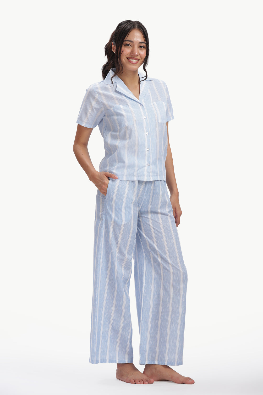 Cotton Stripe Nightsuit - BLUE