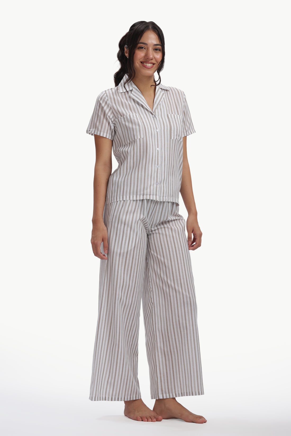 Cotton Stripe Nightsuit - OAT