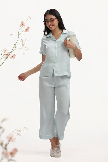 ICE Half-Sleeve Satin Shirt & Pyjama Set
